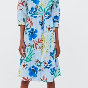 ZARA Striped Dress with Tropical Print Size S
